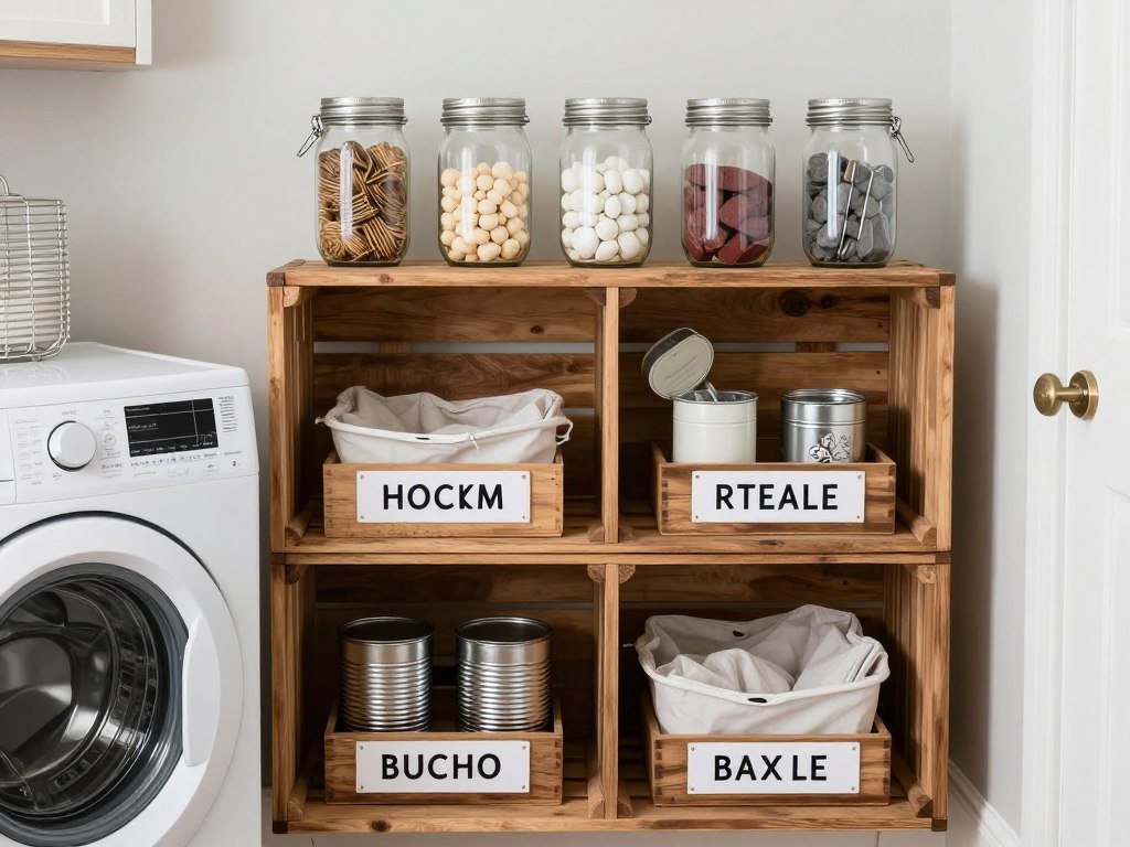 diy laundry room organization with repurposed items