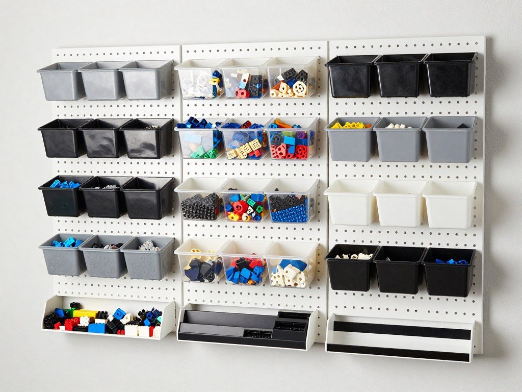 diy lego storage wall with pegboard and containers