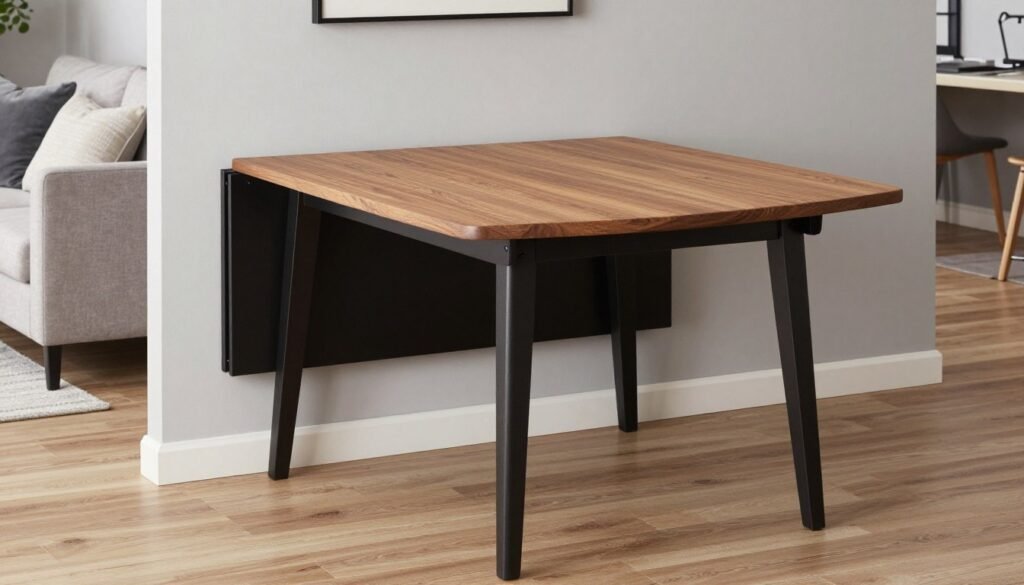 drop-leaf table folded against wall in living room
