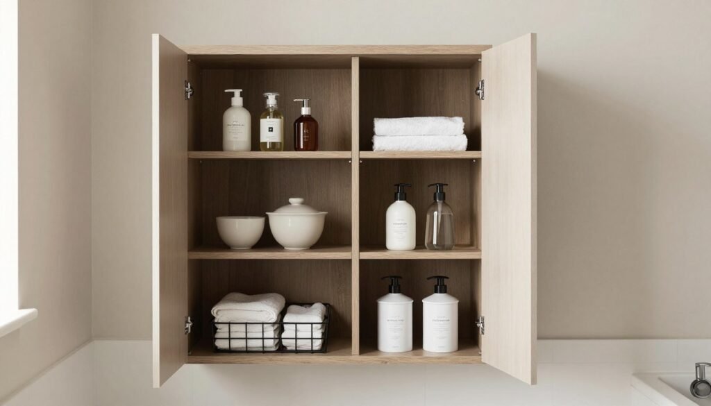 dual-function shelving in bathroom laundry combo