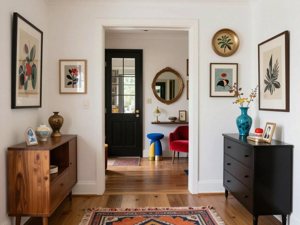 eclectic entryway with mixed styles