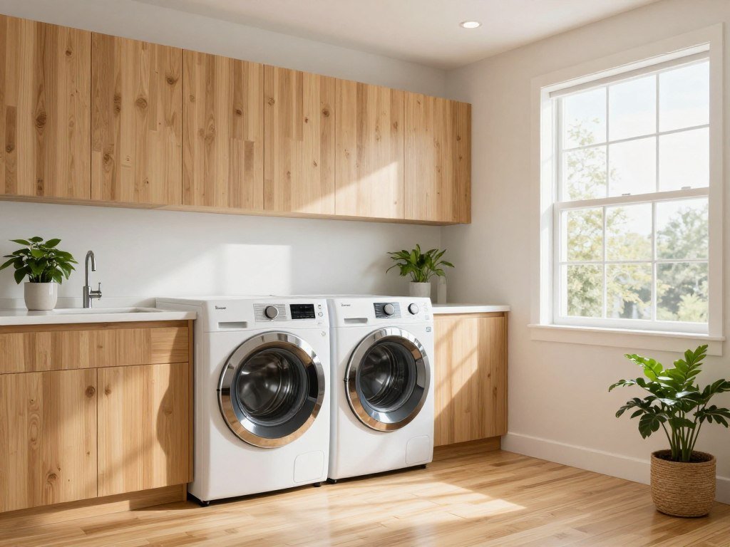 eco-friendly modern laundry room with energy efficient appliances