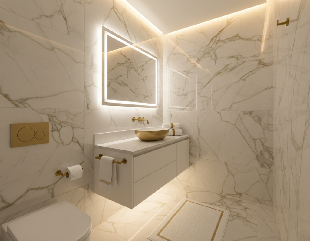 elegant small bathroom with sophisticated design details