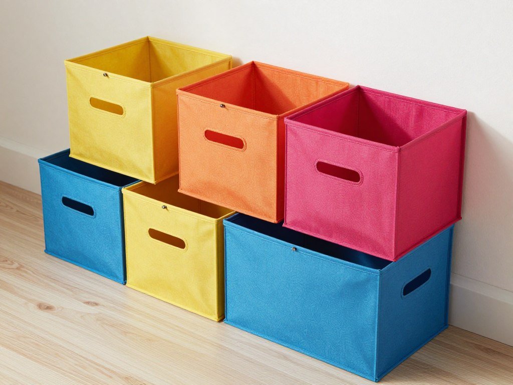 fabric storage boxes in cube organizer with board games
