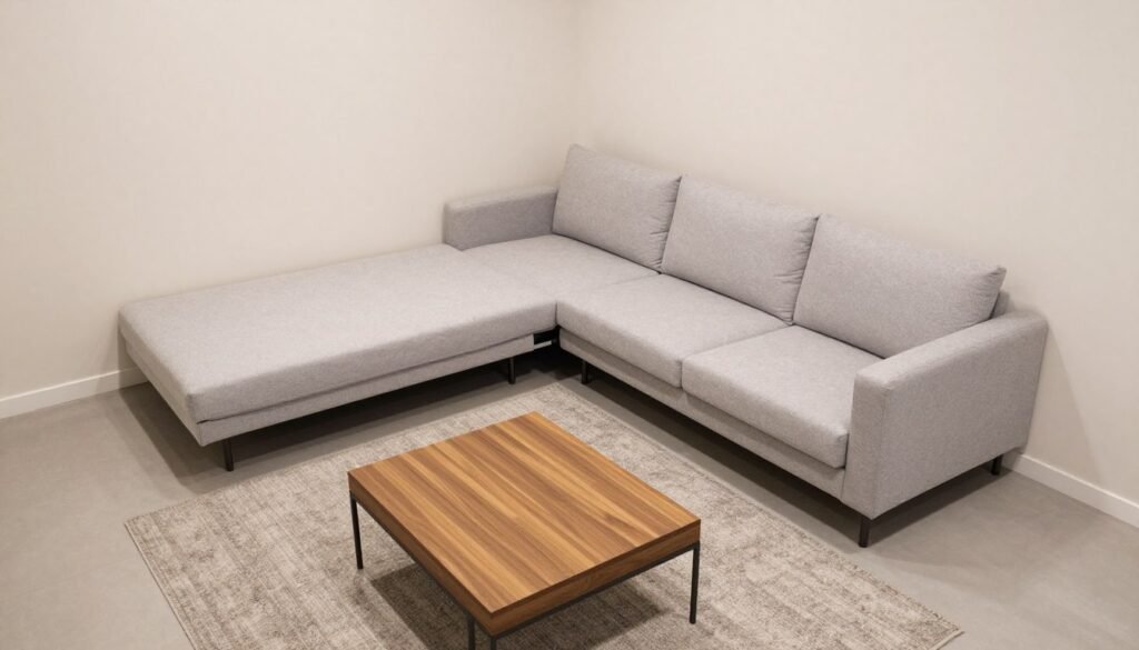 floating sofa bed arrangement in small living room