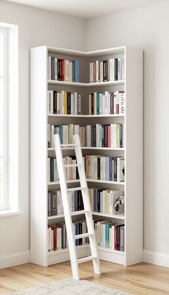 floor to ceiling corner bookshelf maximizing vertical storage in small apartment