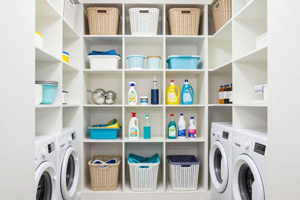 floor to ceiling storage in small laundry room