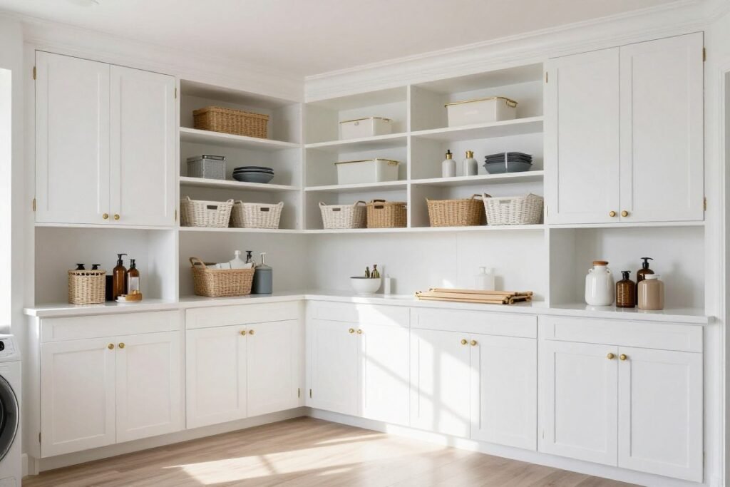 floor to ceiling white cabinets in spacious organized laundry room floor to ceiling white cabinets in spacious organized laundry room