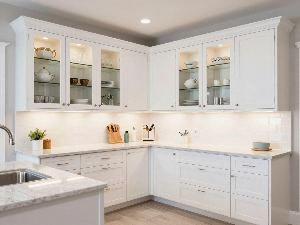 floor-to-ceiling white kitchen cabinets with glass upper doors maximizing vertical storage floor-to-ceiling white kitchen cabinets with glass upper doors maximizing vertical storage