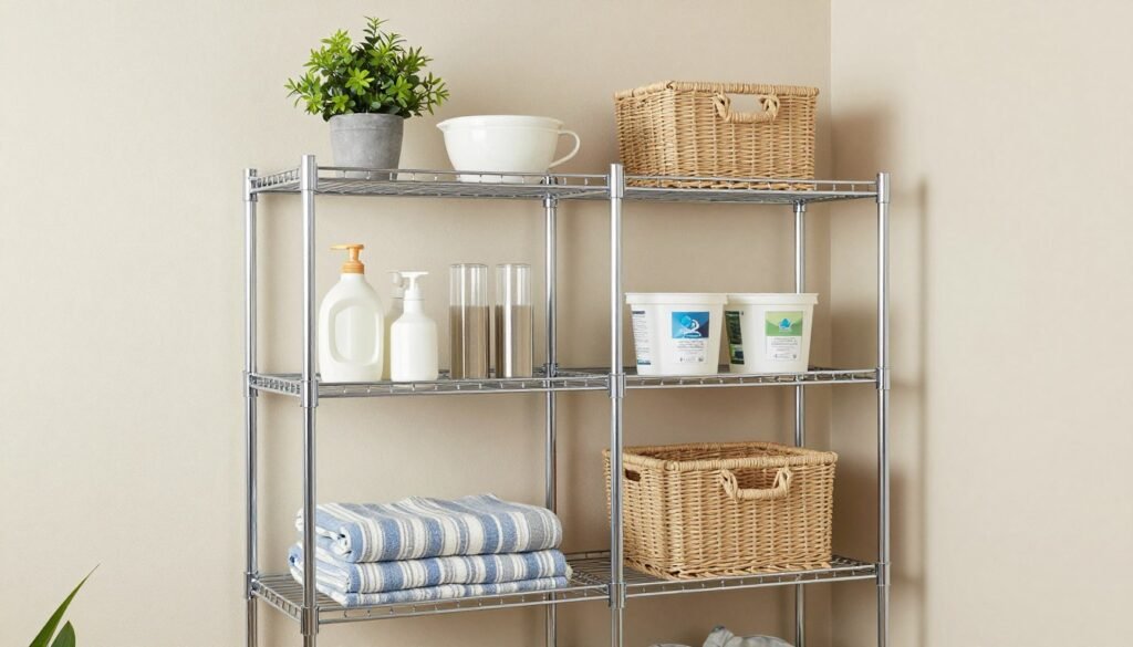 fully loaded adjustable shelving showing various shelf heights