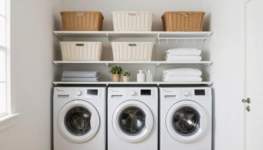 fully organized small laundry room with all solutions