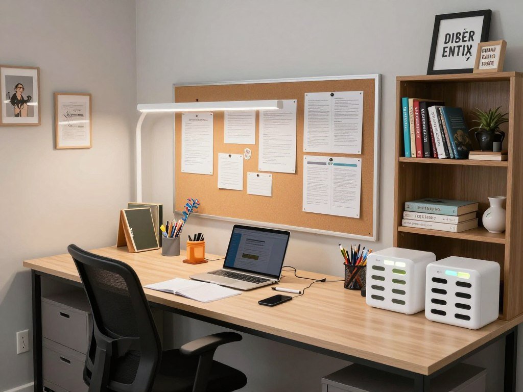 functional study area in teen bedroom with organized desk setup