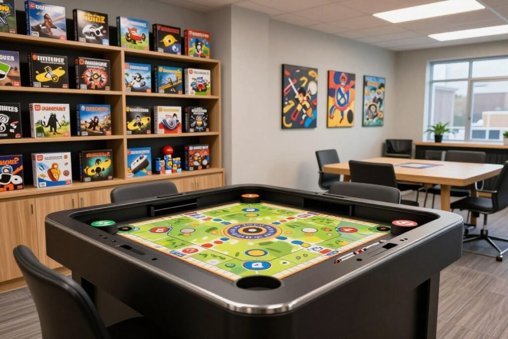 game room with sorting and display area