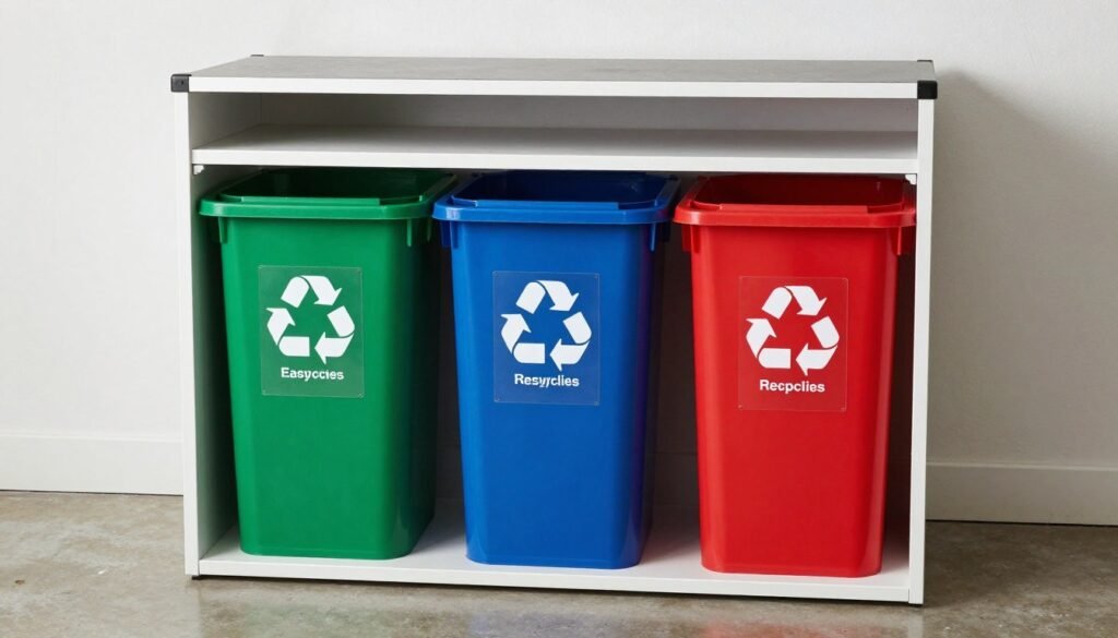garage recycling station with multiple bins