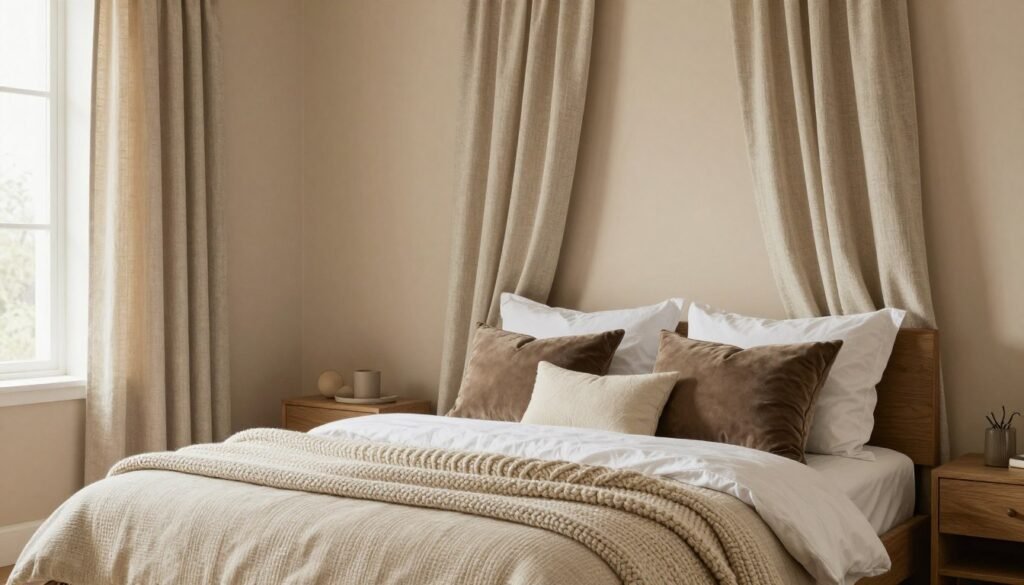 guest bedroom featuring neutral beige walls with layered textures