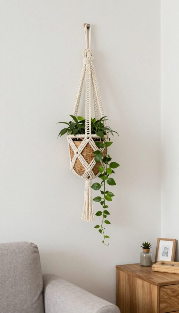 hanging plants and wall-mounted planters in small living room