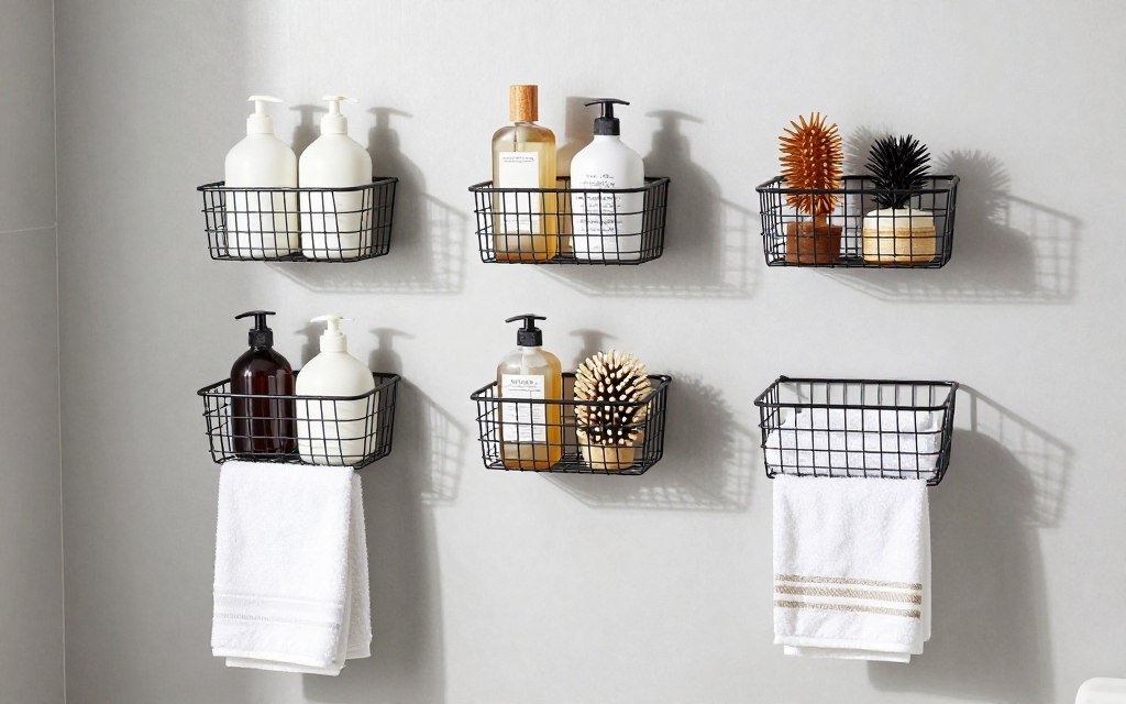 hanging wall baskets bathroom storage