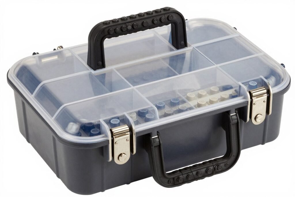 hard-shell lego storage case with secure latches