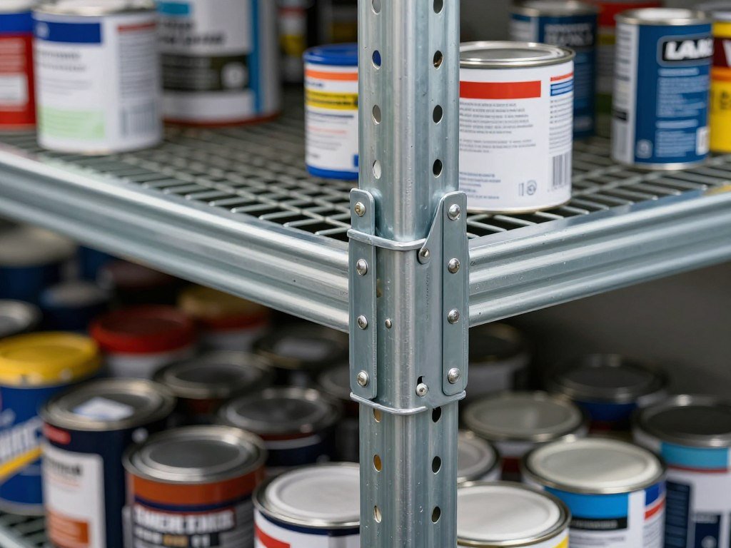 heavy-duty metal garage shelving close-up