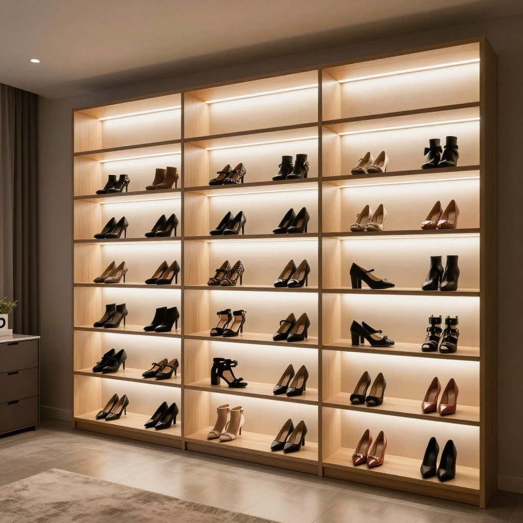 illuminated shoe display with LED lighting