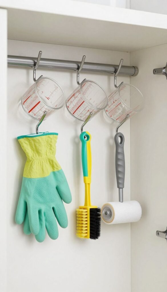 inside cabinet door organization with hooks
