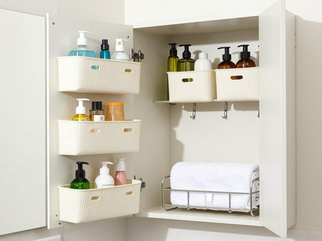 inside of cabinet door with organizers