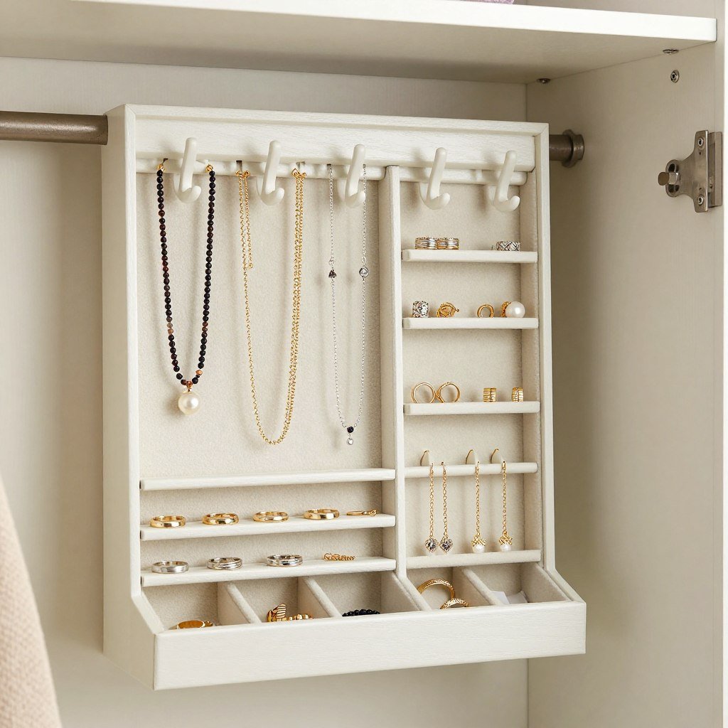 jewelry organizer mounted inside closet door