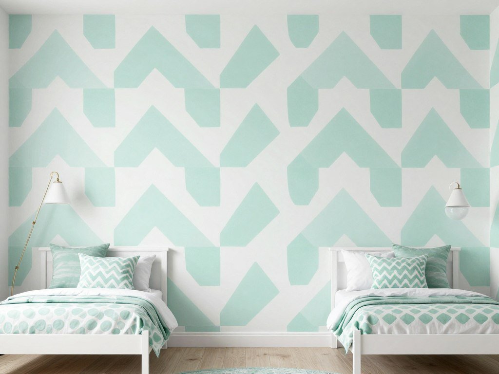 kids bedroom accent wall with playful patterned wallpaper