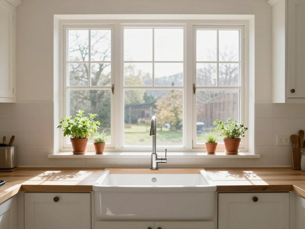 kitchen window with no treatment allowing full light kitchen window with no treatment allowing full light