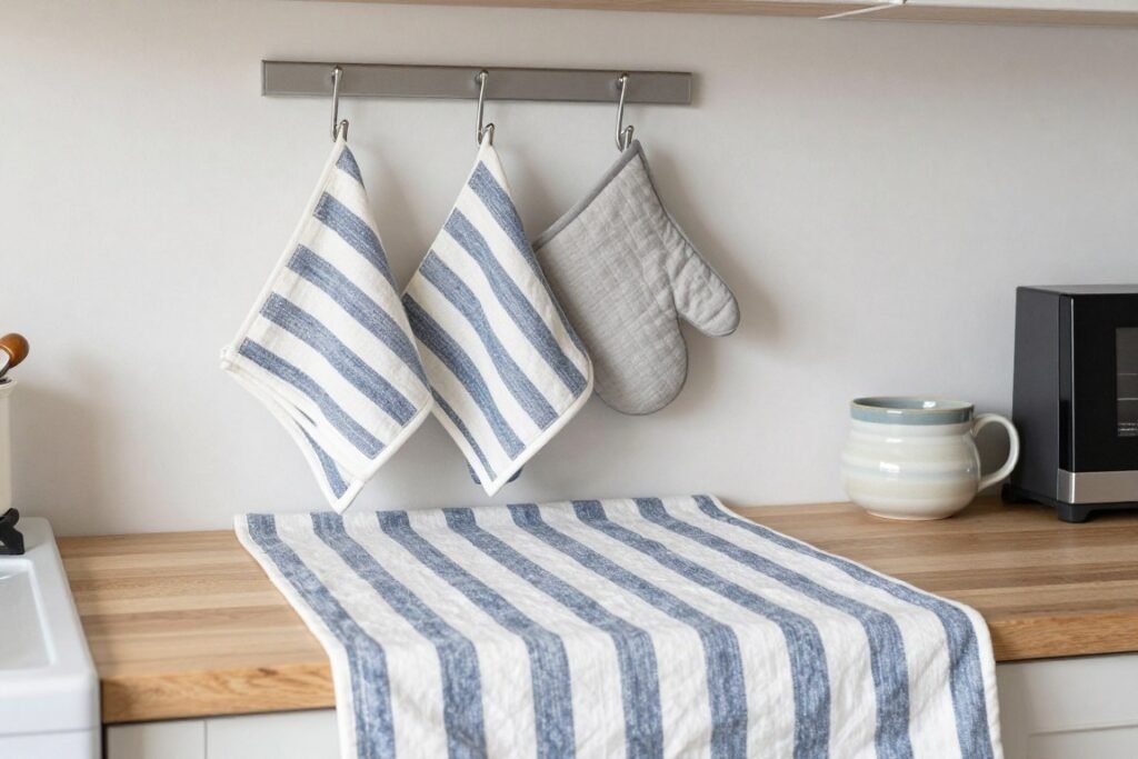 kitchen with textiles including runner and dish towels adding warmth kitchen with textiles including runner and dish towels adding warmth