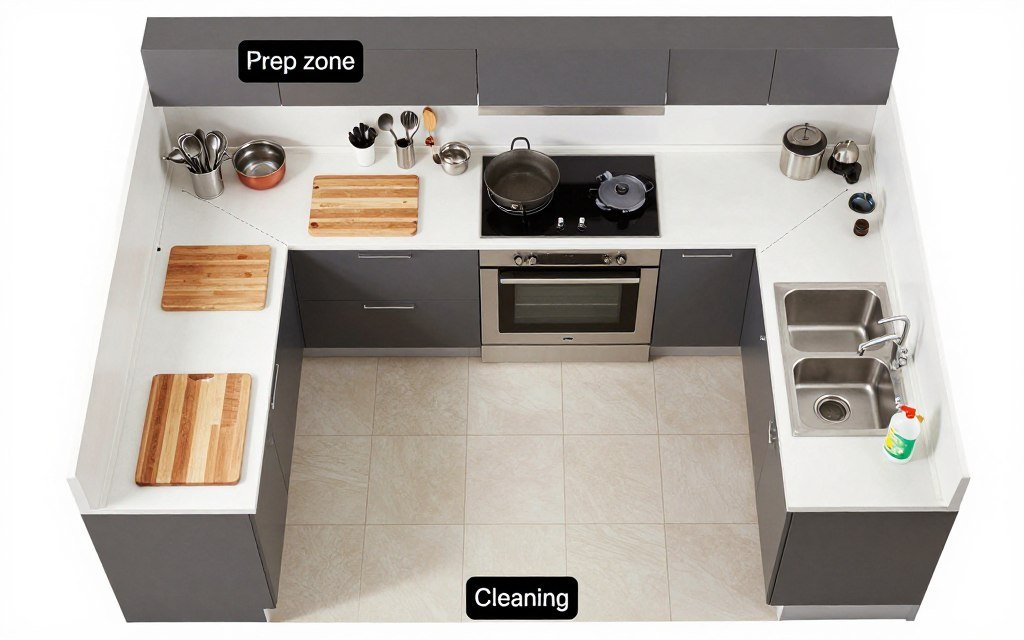 kitchen zones organized by function with labeled areas kitchen zones organized by function with labeled areas