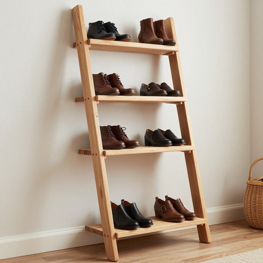 ladder shelf used for shoe storage and display
