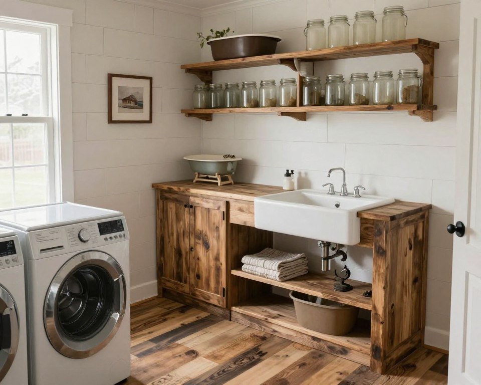 laminate flooring in farmhouse style laundry room