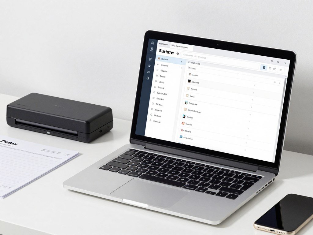 laptop showing organized digital files replacing paper clutter