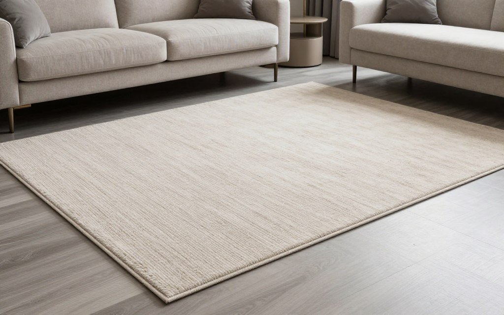 large area rug covering most of small living room floor