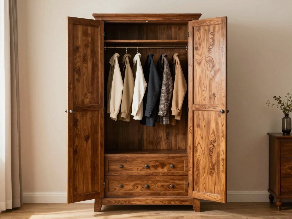 large freestanding wardrobe armoire providing bedroom clothing storage