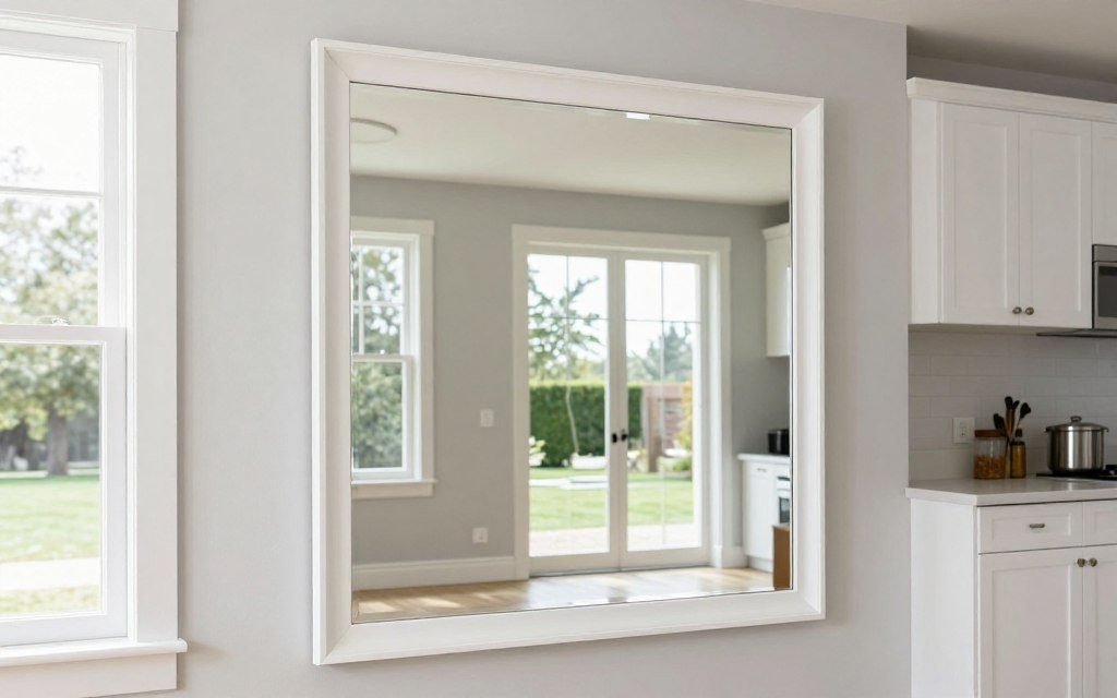 large mirror positioned opposite kitchen window reflecting light large mirror positioned opposite kitchen window reflecting light