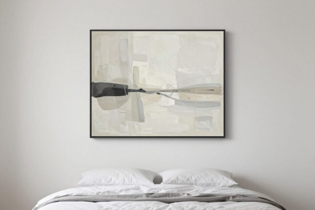 large statement artwork above bed in small bedroom