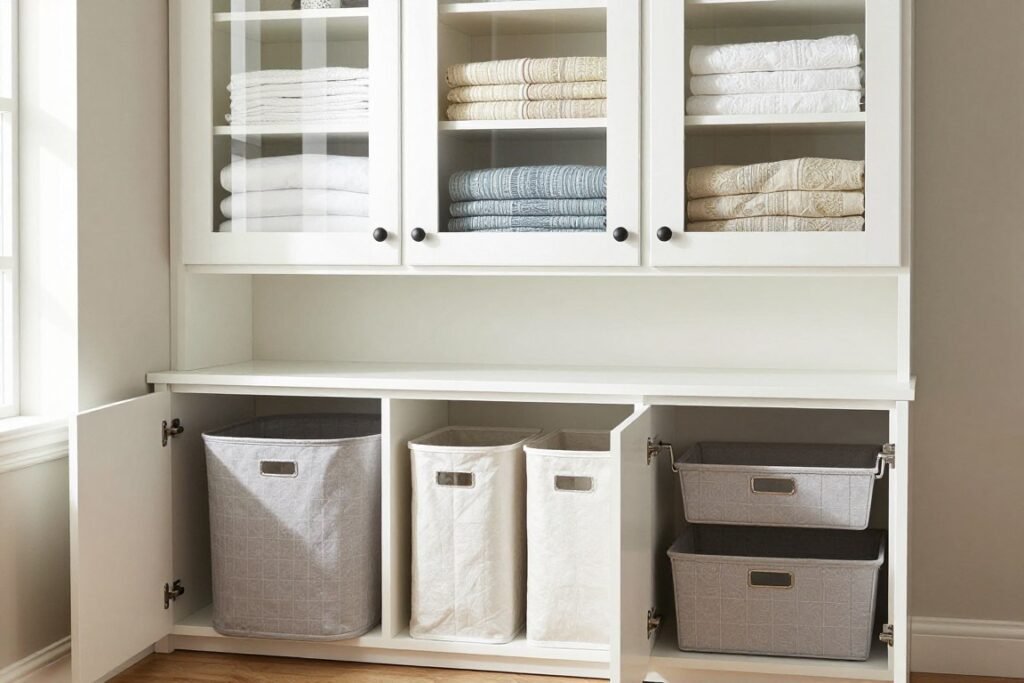 laundry room cabinets with designated storage zones