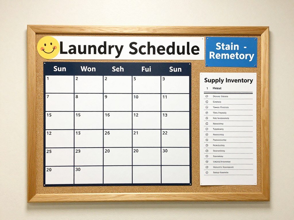 laundry room command center with schedule and supplies checklist
