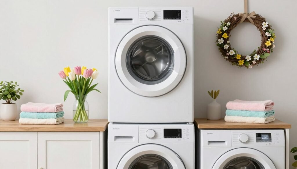 laundry room decorated with seasonal spring accessories
