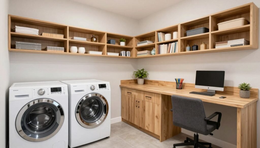 laundry room with crafting storage