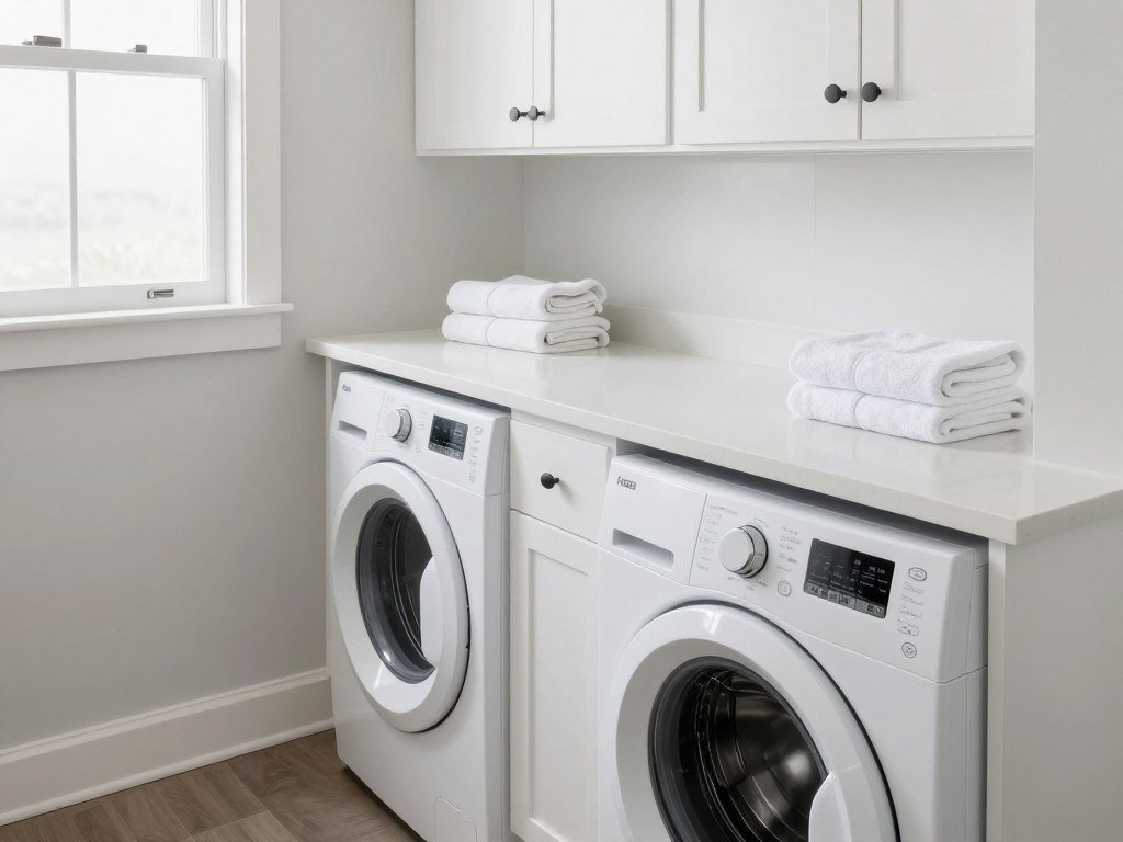laundry room with white quartz countertops and folding space laundry room with white quartz countertops and folding space