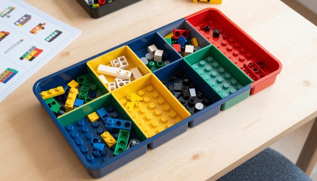 lego sorting tray with compartments for organizing bricks during building