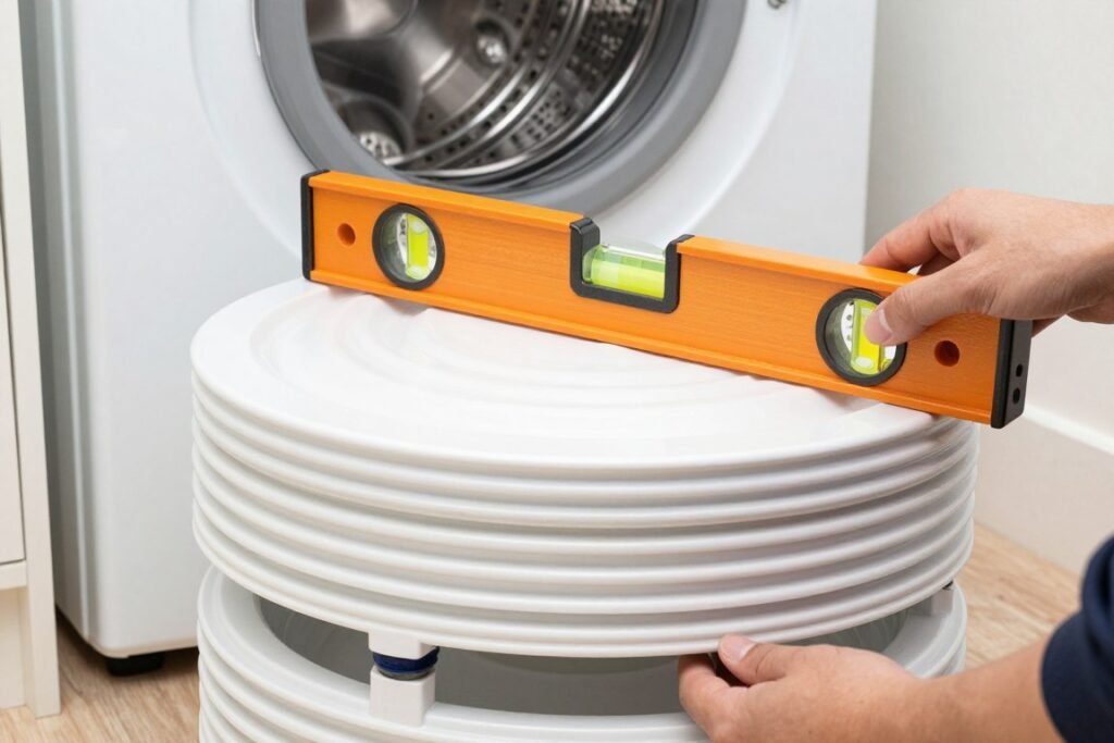 leveling stackable washer dryer with level tool