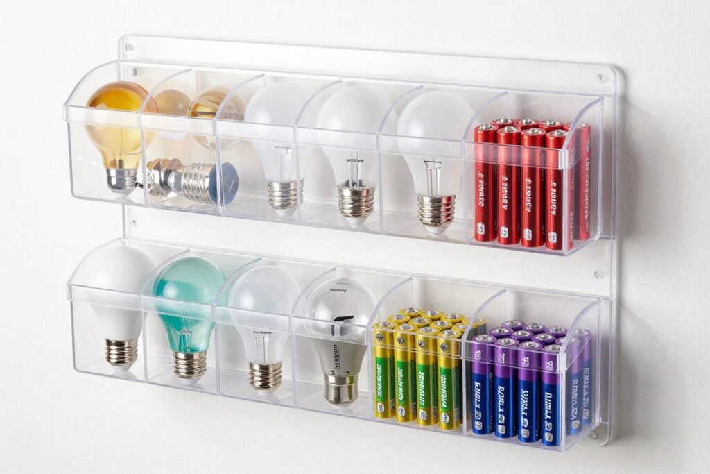 light bulb and battery storage organizer