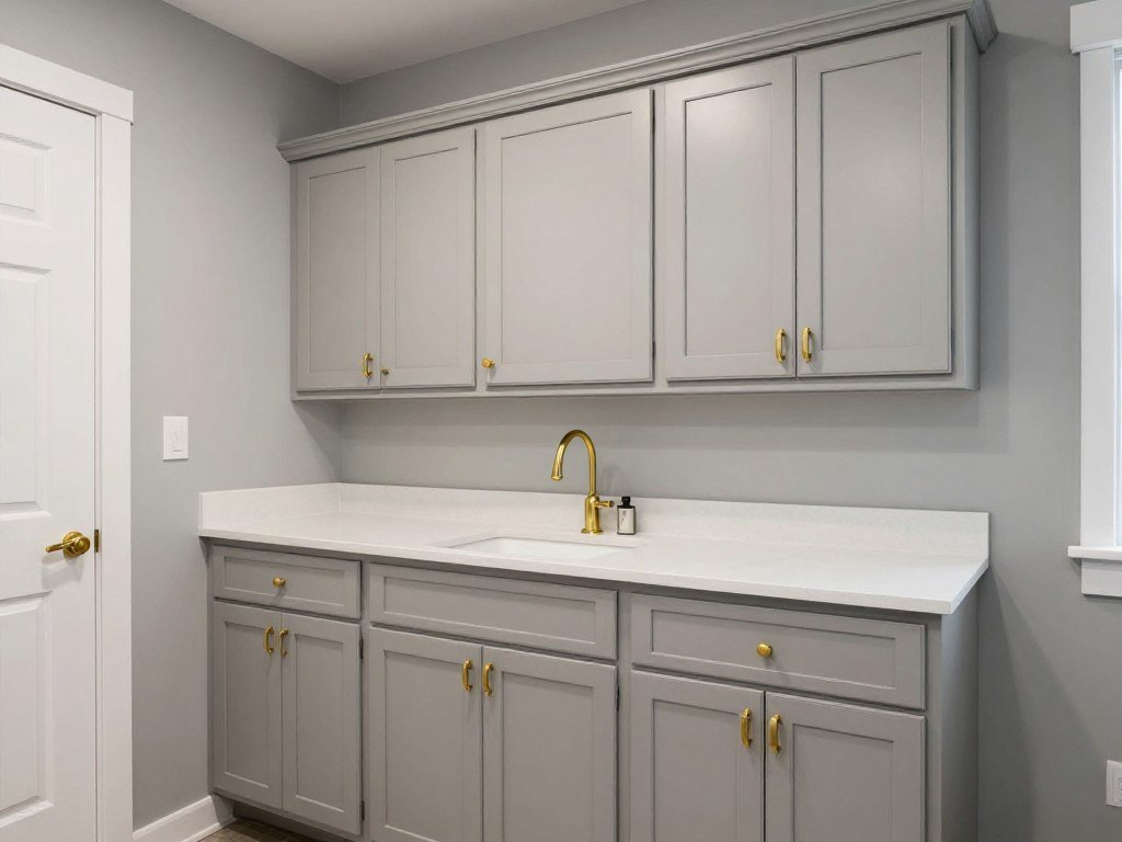 light gray laundry cabinets with warm undertones