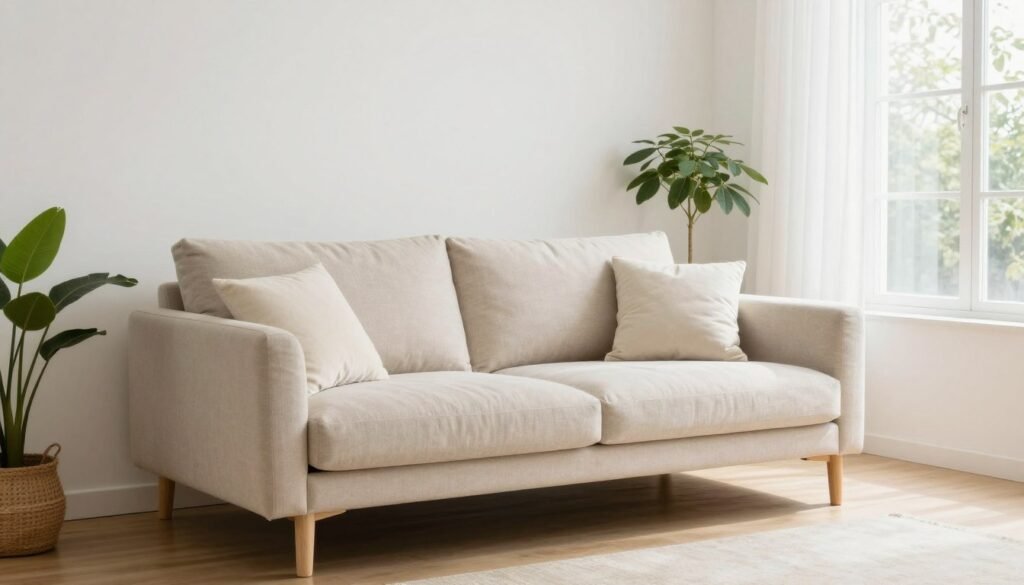 light neutral sofa bed in small bright room