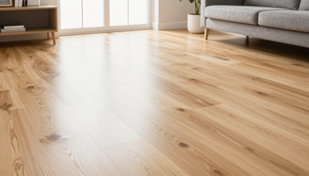 light wood flooring in small living room