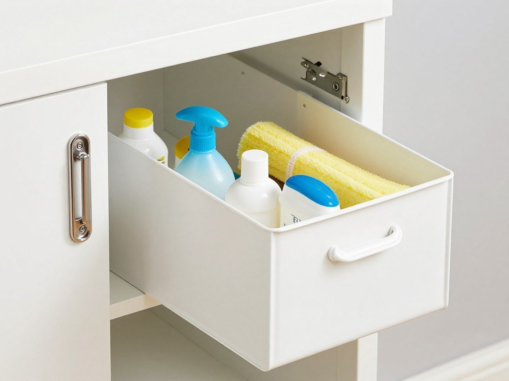 locked cabinet with cleaning supplies